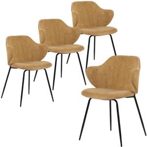 Set of 4 Dining Chairs Corduroy Cord Fabric with Metal Legs in Mustard Yellow - Mustard Yellow | Dining Chair