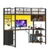 Advwin Loft Bed with L-Shaped Desk & 3 Drawers Shelves Single Size Black
