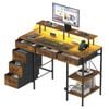 Ufurniture 120cm LED Computer Desk w/ Power Outlets & Monitor Stand Office Gaming Table w/ Drawer & Open Shelf