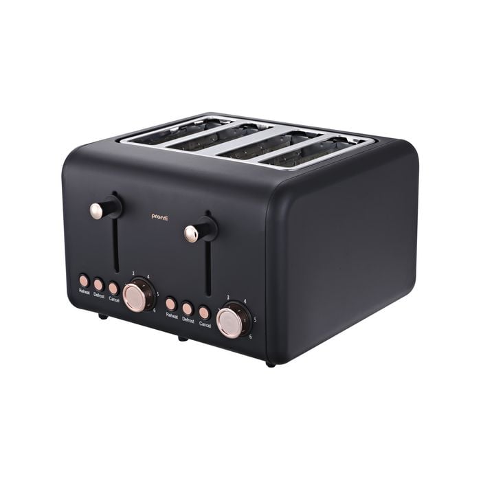 Pronti 4 Slice Stainless Steel Toaster Rose Trim Collection Black