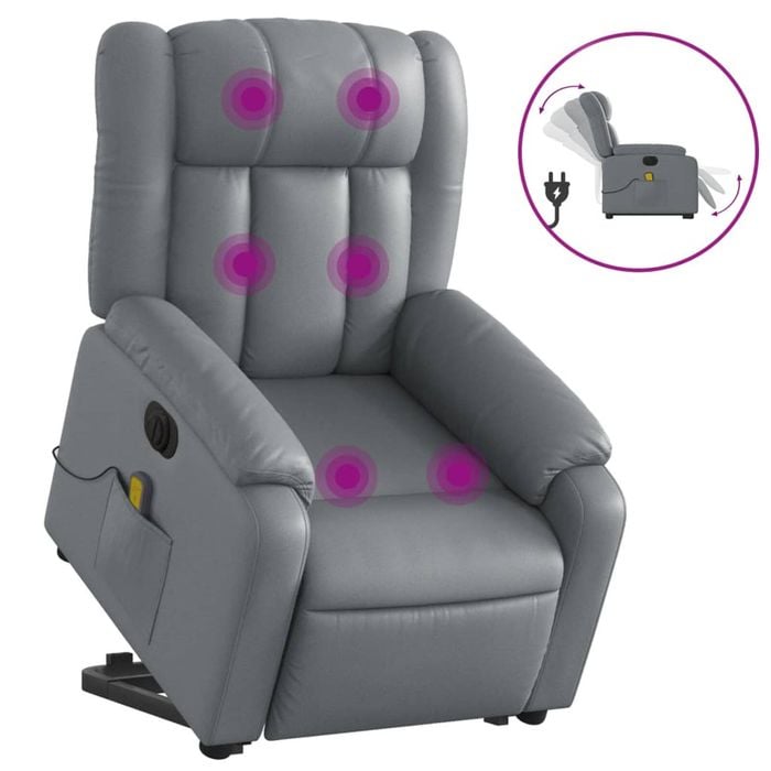 vidaXL Electric Stand up Massage Recliner Chair Armchair Grey Faux Leather