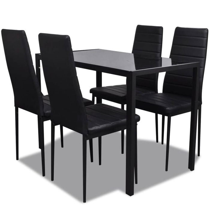 vidaXL Dining Furniture Set 5 pcs Black Home Kitchen Dinner Room Table Chairs