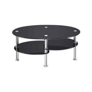 Costway 3-tier Glass Coffee Table Steel Frame Black