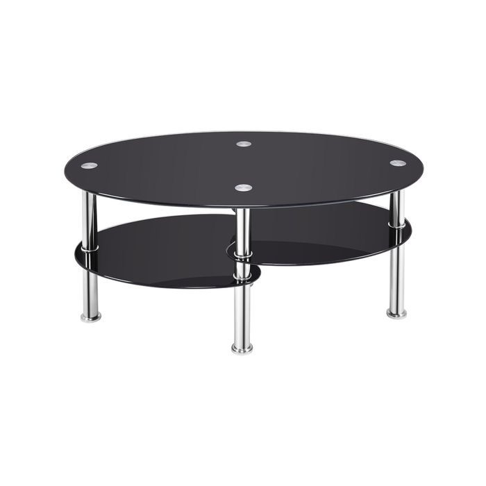 Costway 3-tier Glass Coffee Table Steel Frame Black