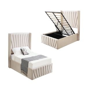 Elegant Collections Queen Beige Allure Velvet Gas Lift Bed
