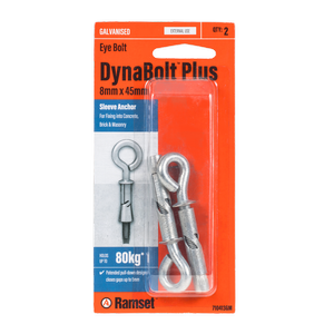 Ramset 8 x 45mm Galvanised DynaBolt Plus Eye Bolt - 2 Pack