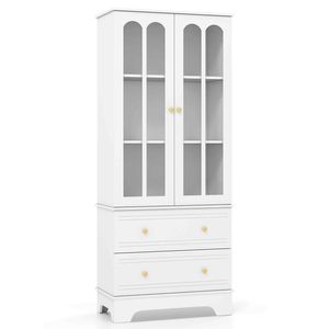 Costway 1.8m Pantry Cabinet 3-Tier Display Sideboard 2 Drawer-White