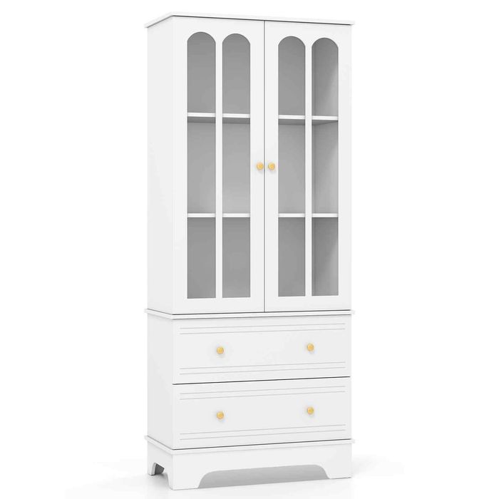 Costway 1.8m Pantry Cabinet 3-Tier Display Sideboard 2 Drawer-White