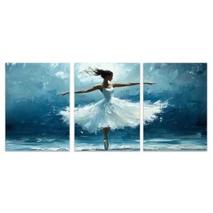 3pcs Romantic Ballerina Blue & White Tulle Dress Print 100% Australian Made 3 x 40x60cm (Metal Print)