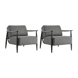 Oikiture Set of 2 Wooden Armchair Lounge Sofa Chair Fabric Accent Armchairs