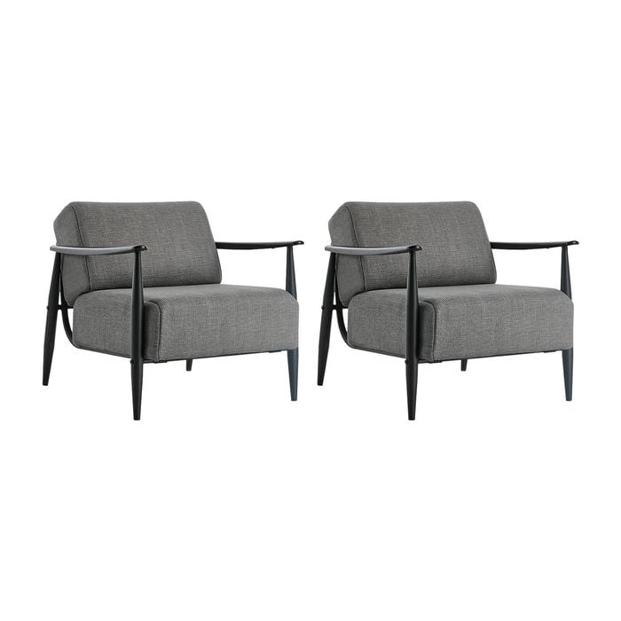 Oikiture Set of 2 Wooden Armchair Lounge Sofa Chair Fabric Accent Armchairs