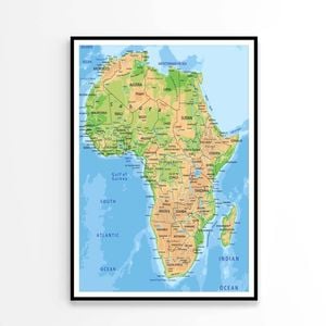 High Detailed Africa Physical Map  Print 100% Australian Made 90x120cm  (Poster)
