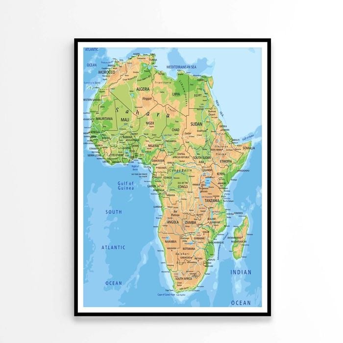 High Detailed Africa Physical Map  Print 100% Australian Made 90x120cm  (Poster)