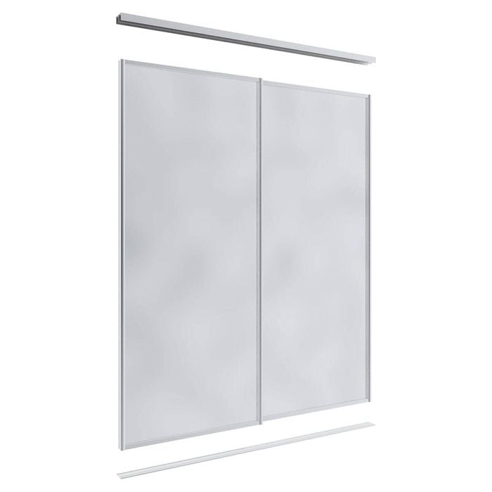 Lugna 2100 x 1201-1800mm Clear Anodised Mirror Wardrobe Double Sliding Doors