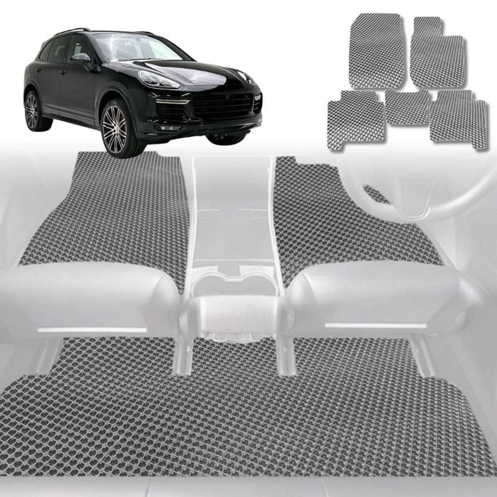 6D Diamond Car Floor Mats for Porsche Cayenne 92A 2011-2017-Full Set-Grey-Outback GT