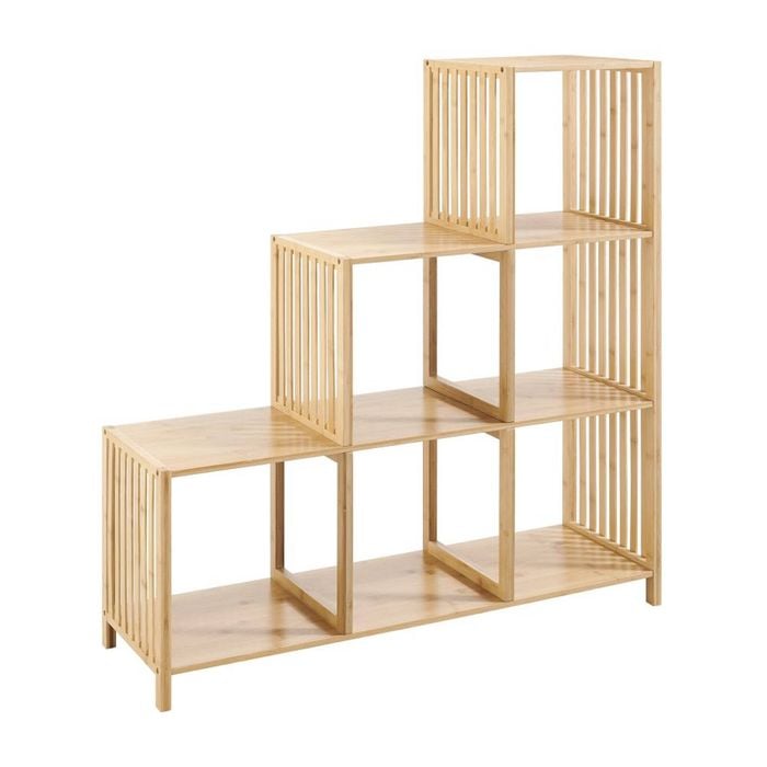 Nicolette Open Shelf Bookshelf Display Unit 3 Step Bamboo