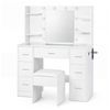 Levede Dressing Table Makeup Vanity with Lights Glass Desktop 7 Drawers White