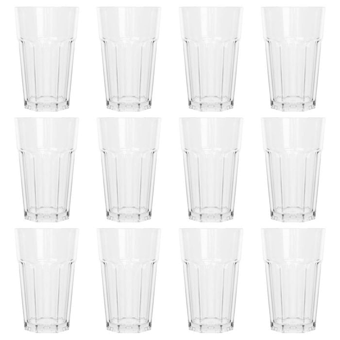 Argon Tableware 400ml Plastic Highball Glasses - Set of 12 - Clear Reusable Cocktail Champagne Fizz Cola Tumbler Drinking Cups