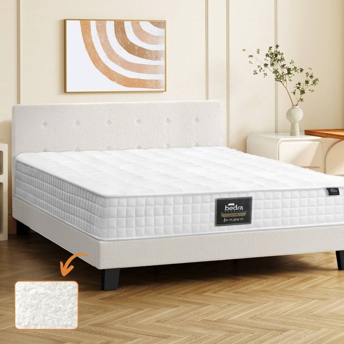 Oikiture Bed Frame with King Mattress Wooden Platform White POLO