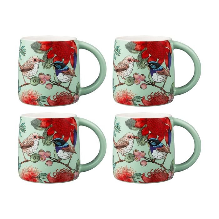 4x Maxwell & Williams Eloise Short Native Grace Fairy Wren Porcelain Mug 350ml
