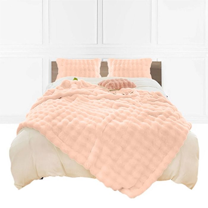 SOGA 160x200cm Pink Double Layer Rabbit Fur Throw Blanket