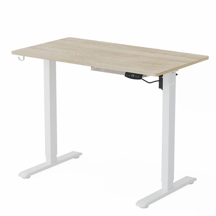 Ufurniture Standing Desk Electric Height Adjustable Whole Piece Oak Desktop and White Frame 100cm