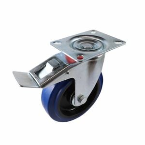 Easyroll 125mm 150kg Blue Rubber Swivel Brake Castor