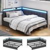 Ufurniture Corner Bed Frame Double Daybed With 2 Storage Drawers And Charging Station Bedroom Living Room Gray