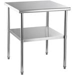 Vevor 76.2x76.2x91.4cm Stainless Steel Work Table Silver for Commercial Food Prep