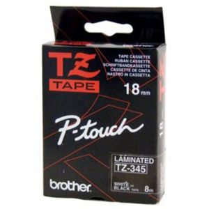 Brother Tze-345 / 18mm White Text On Black Laminated Labelling Tape - 8 Metres