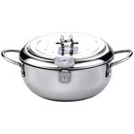 NNEOBA 304 Stainless Steel Deep Frying Pot with Thermometer And Lid Silver