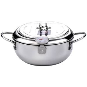 NNEOBA 304 Stainless Steel Deep Frying Pot with Thermometer And Lid Silver