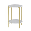P&P Gold Round Gold Side Table With Two White Marble Shelves