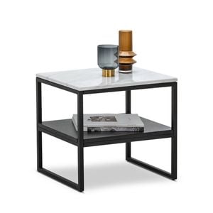 Ebonie White Marble & Black Square Shelf Side Table