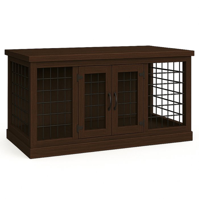 Paws and Willow Open Plan Espresso with Espresso Top  Wooden Dog Crate Hinged Door with Mesh
