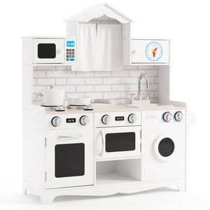 Costway Pretend Playset Kids Kitchen Wooden Role Play Cooking Set