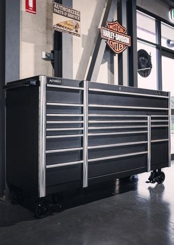 Ironheart Garage featuring the Pinnacle Pro Series 73" Tool Trolley.