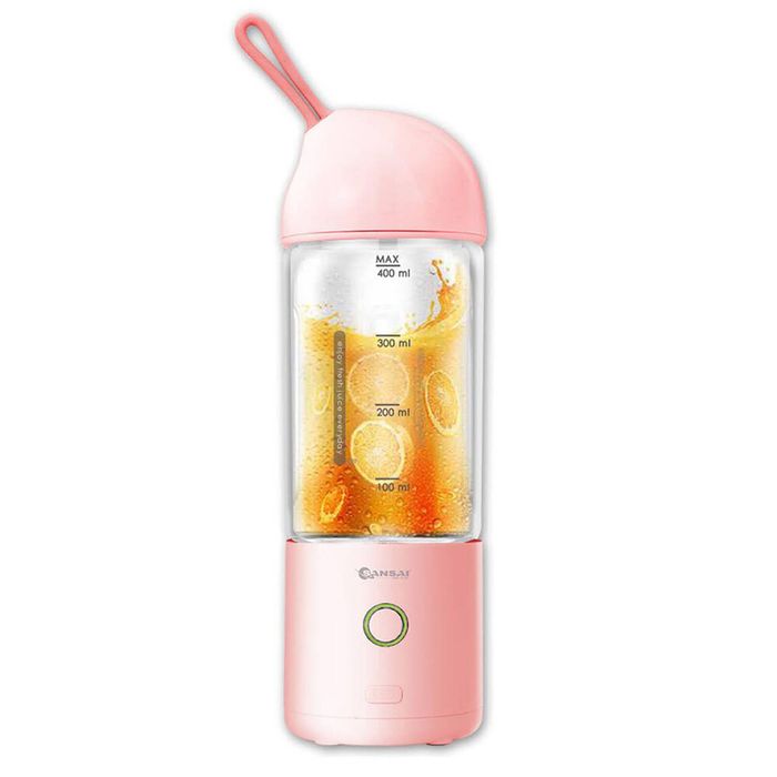 Sansai 400ml 22.5cm Portable Micro USB Rechargeable To-Go Glass Blender Pink