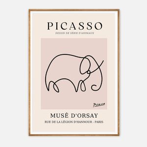 Galrie Picasso Minimalist Elephant Art Print - Iconic Line Drawing for Home Decor, Wood Frame, A3 30 x 42cm (12 x 16inch)