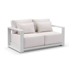Whitehaven 2 Seater Outdoor Aluminium Lounge White & Sunbrella Canvas Cushions