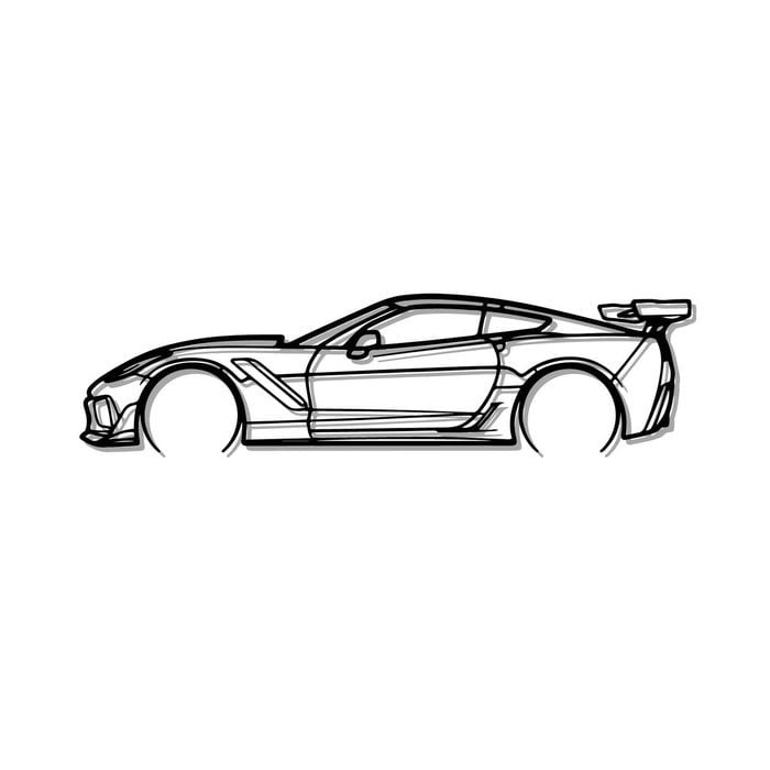 Ignite Laser Chevrolet C7 Corvette ZR1 Silhouette Metal Wall Art Coated Black 47inch/120cm