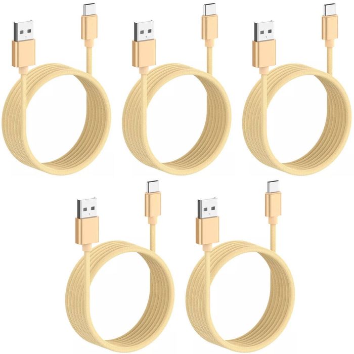 iWill 5 Pack 2m Long Data Transfer Charger Charging USB Type C Cable Cord Bulk Braided Gold Nylon