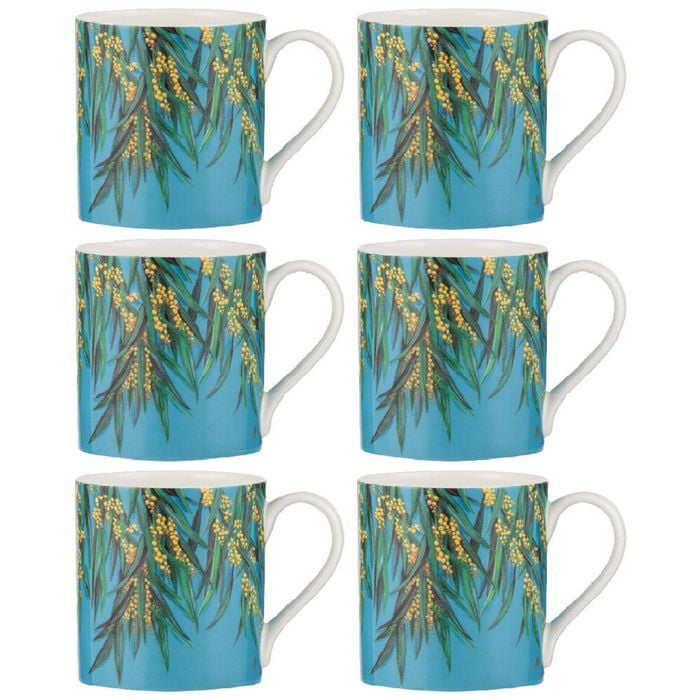 6PK Ashdene Native Flora Wattle Fine Bone China Drinking Cup Mug