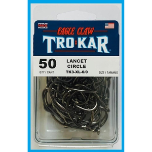 Eagle Claw Trokar TK4 NonOffset Black Lancet Circle Fishing Hook 50 Pack 7/0