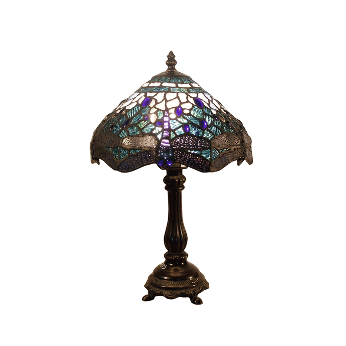 G&g Rose And Dragonfly Tiffany Table Lamp Blue