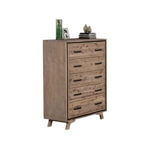 Tallboy with 5 Storage Drawers Solid Acacia Wooden Frame in Silver Brush Colour