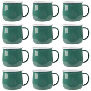 Argon Tableware 375ml Enamel Belly Mugs - Green - Set Of 12 Metal Drinking Cups Coffee Teacup Mug Set Hot, Cold Drinks Cups