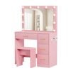 Advwin Makeup Vanity Desk with Large LED Mirror Charging Station White, Pink