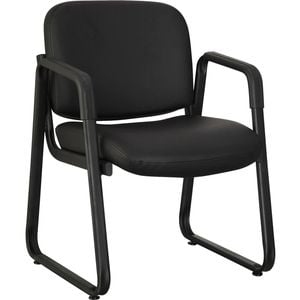Lorell Leather Plywood Office Guest Chair Seat Back Metal Frame Black