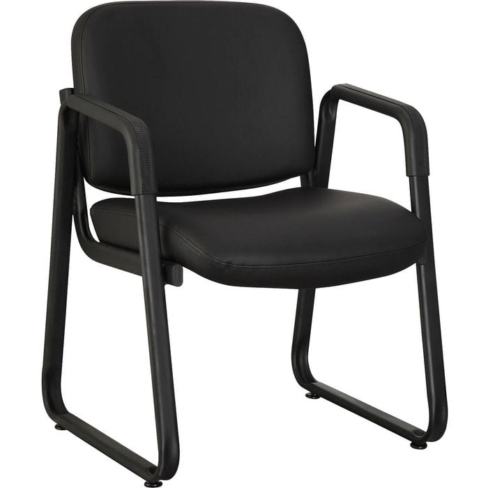 Lorell Leather Plywood Office Guest Chair Seat Back Metal Frame Black